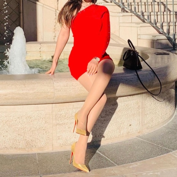 open lace back dress T by Alexander Wang // Red Satin Draped Dress – VSP Consignment main image 1